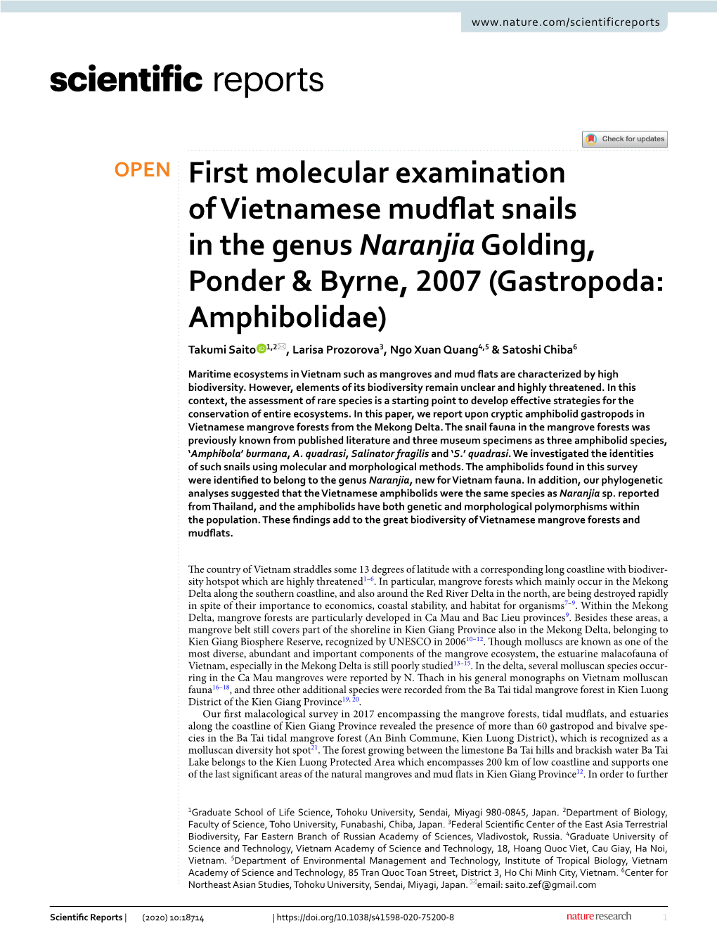 First Molecular Examination of Vietnamese Mudflat Snails