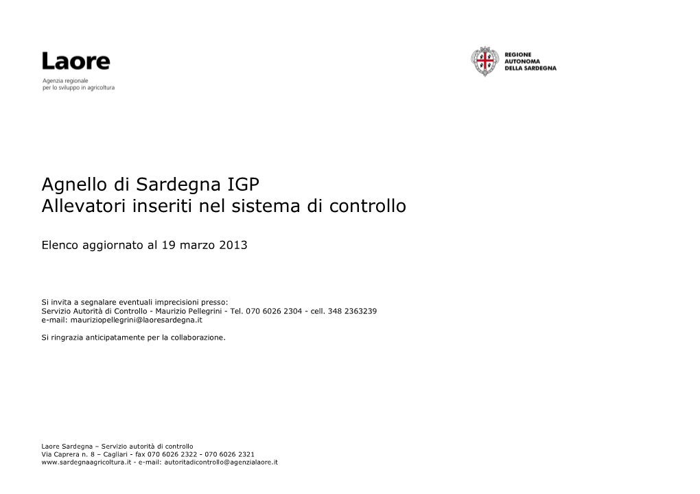 Agnello Di Sardegna IGP Allevatori Inseriti Nel Sistema Di Controllo