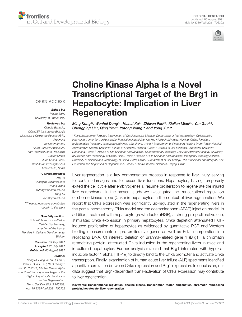 Choline Kinase Alpha Is a Novel Transcriptional Target of the Brg1 in Hepatocyte: Implication in Liver Regeneration