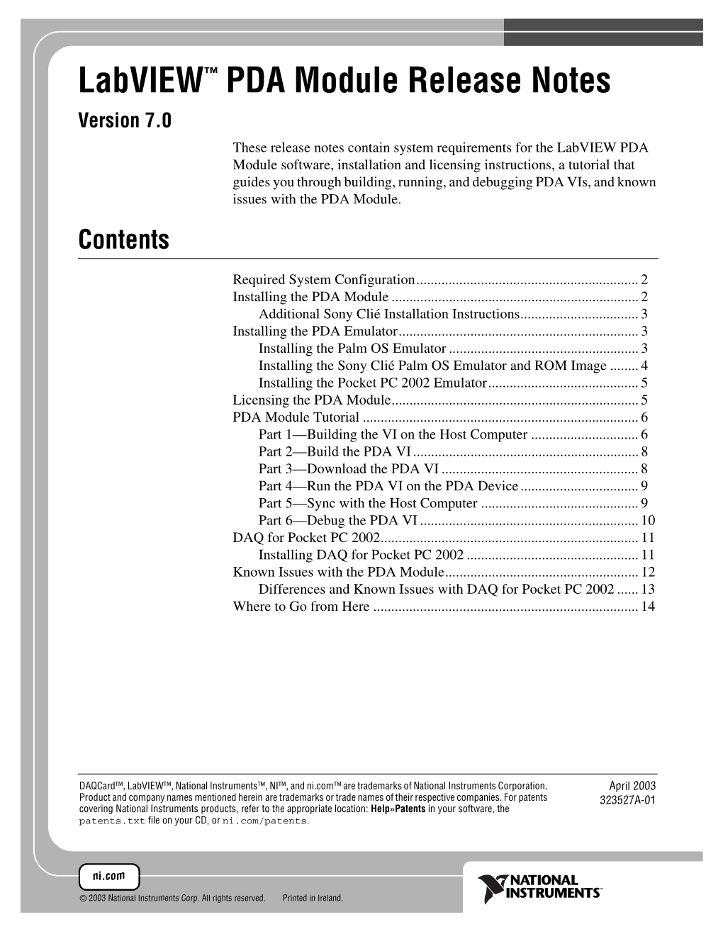Labview PDA Module Release Notes