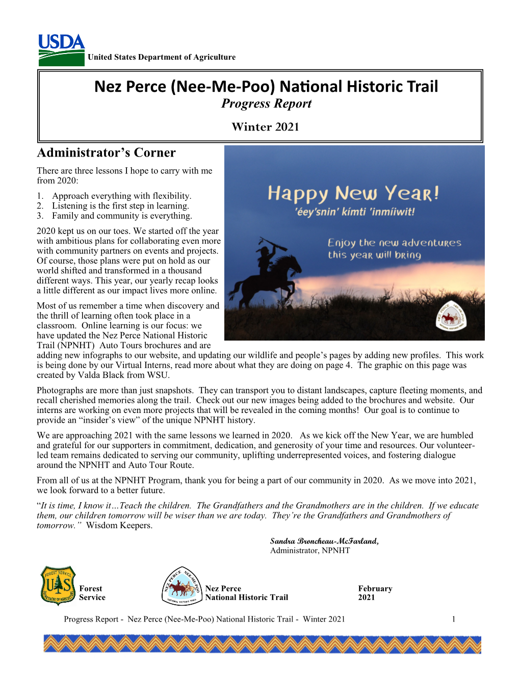 Nez Perce (Nee-Me-Poo) National Historic Trail Progress Report