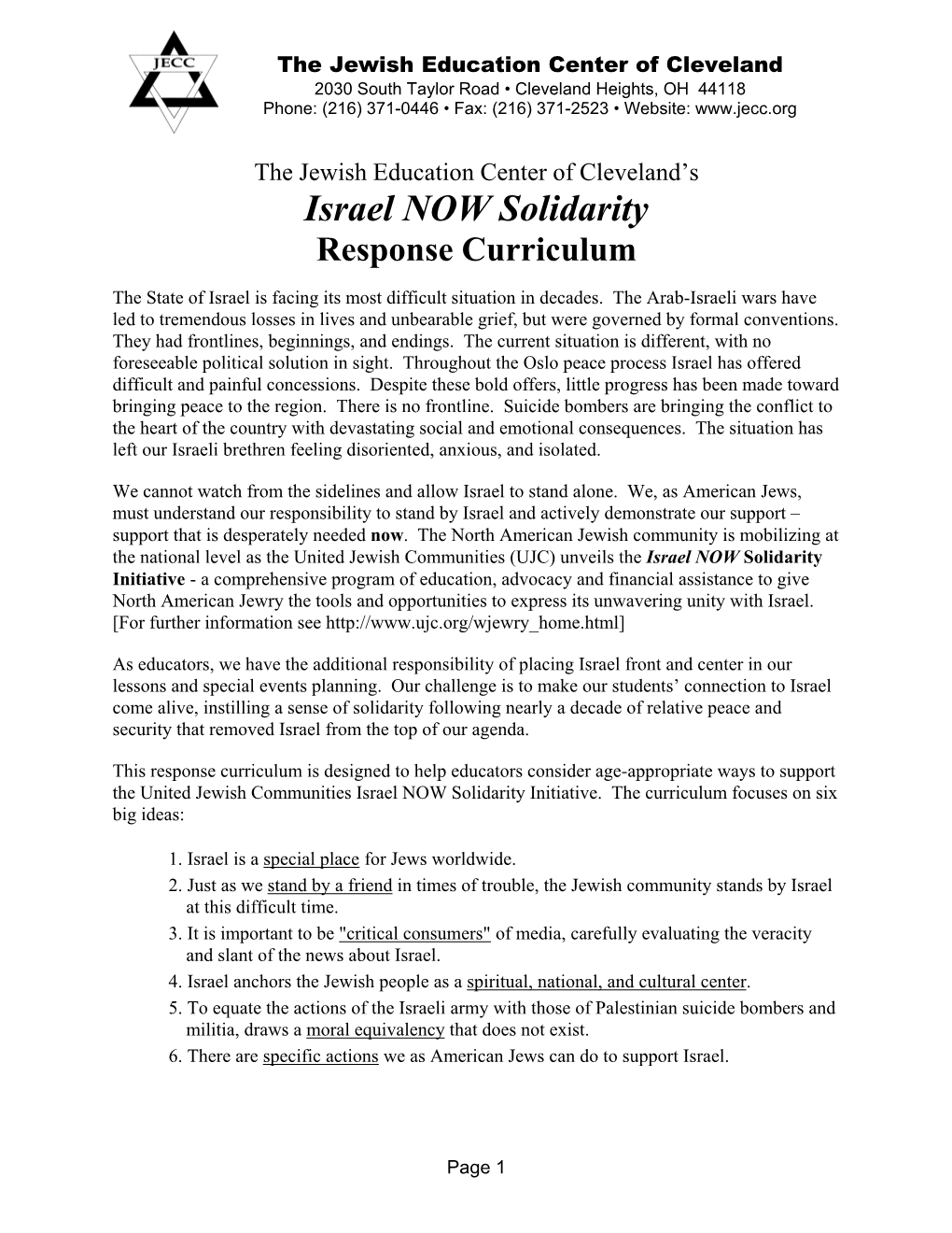 Israel NOW Solidarity Response Curriculum