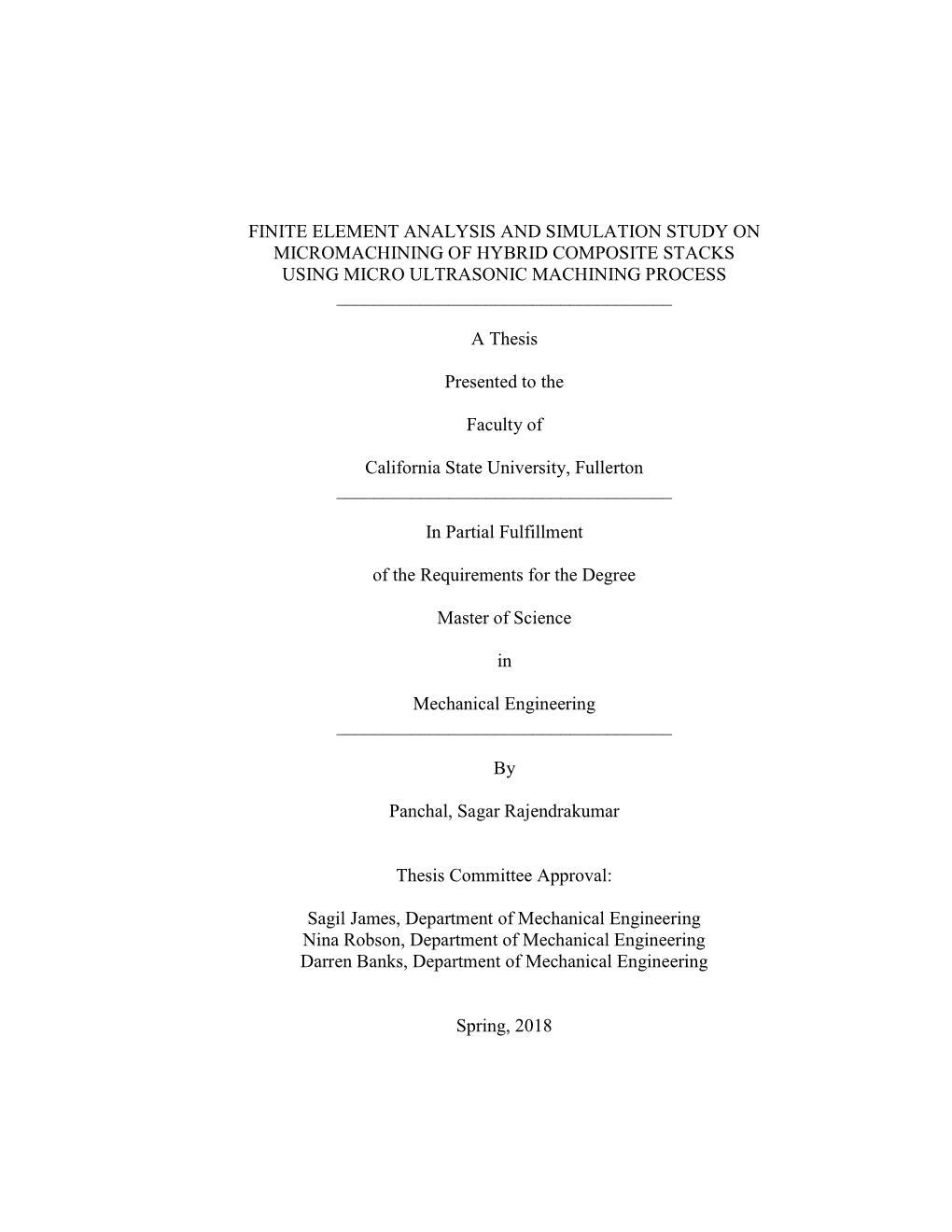 Finite Element Analysis and Simulation Study on Micromachining of Hybrid Composite Stacks Using Micro Ultrasonic Machining Process ______