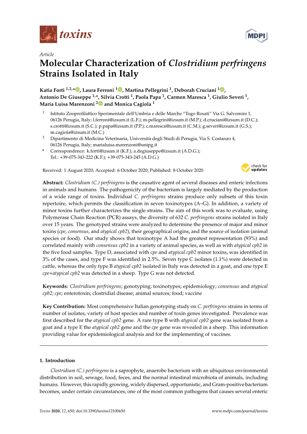 Molecular Characterization of Clostridium Perfringens Strains Isolated in Italy