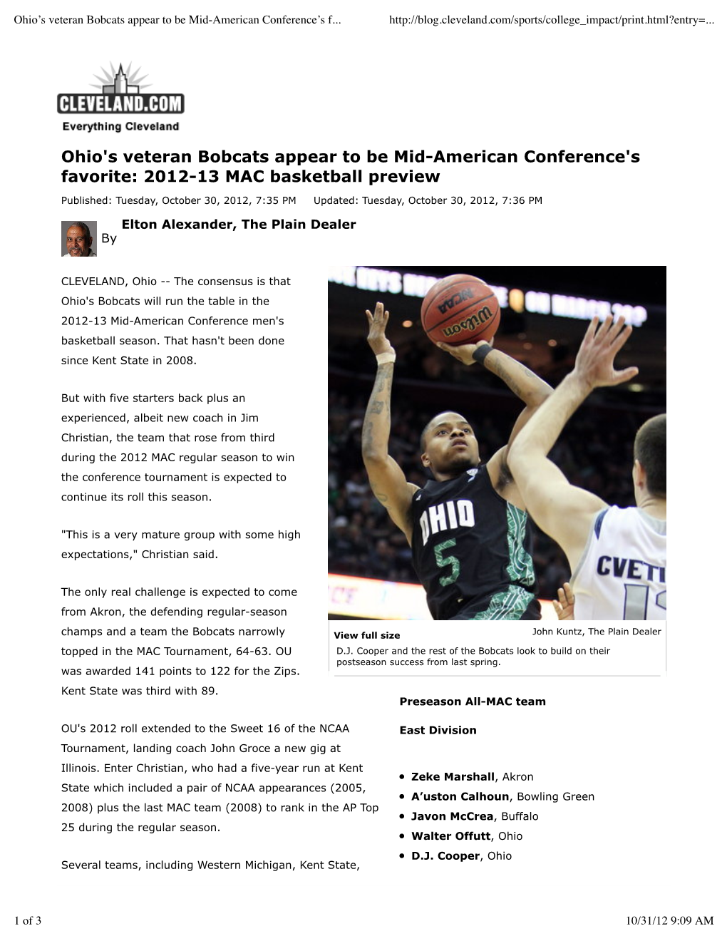 Ohio's Veteran Bobcats Appear to Be Mid-American Conference's Favorite: 2012-13 MAC Basketball Preview