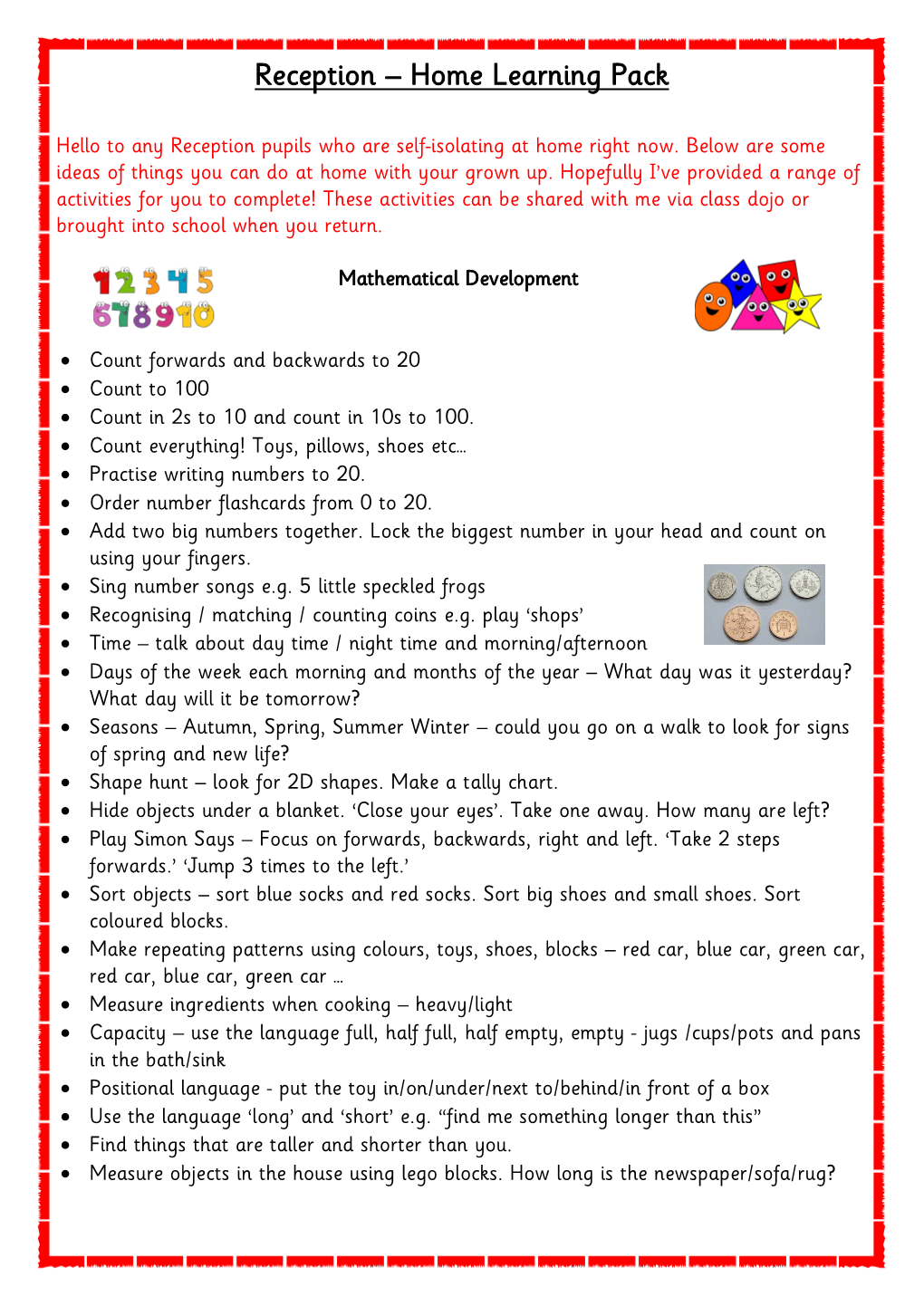 Reception – Home Learning Pack