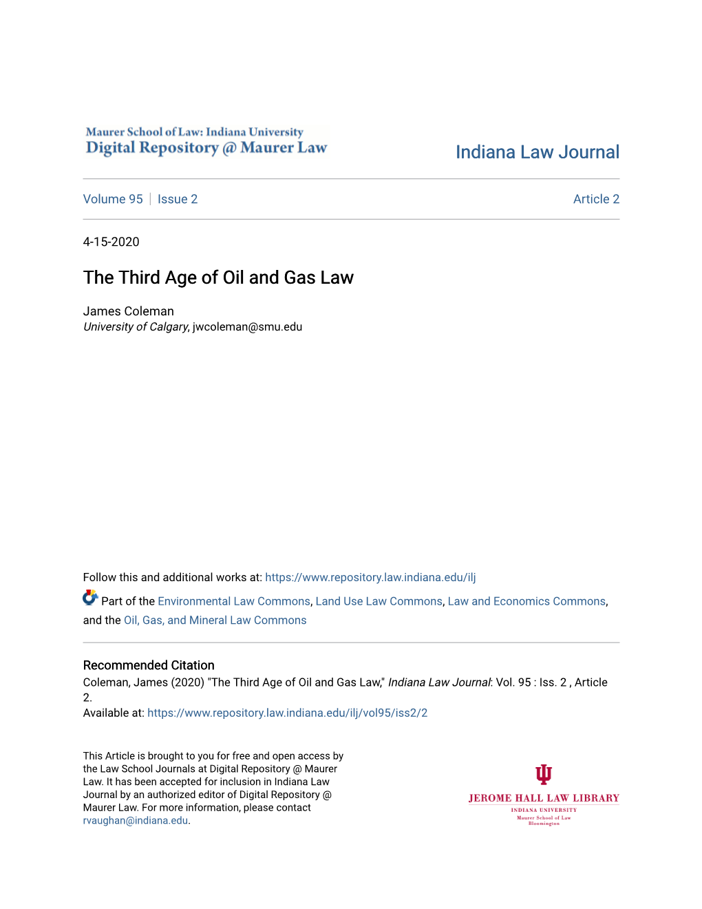 The Third Age of Oil and Gas Law