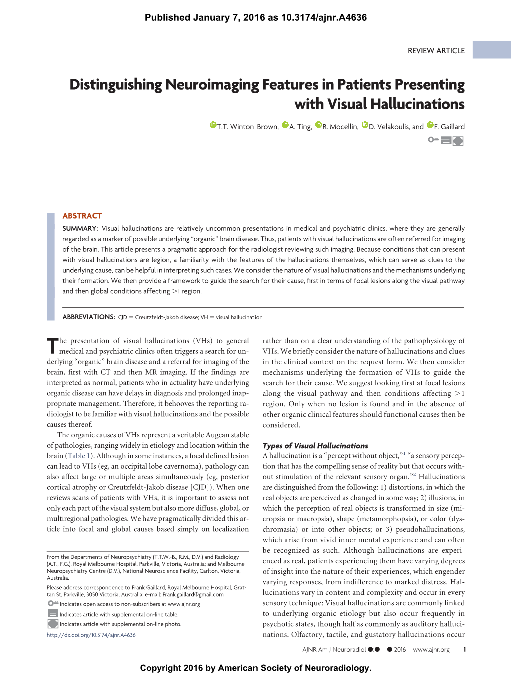 Distinguishing Neuroimaging Features in Patients Presenting with Visual Hallucinations