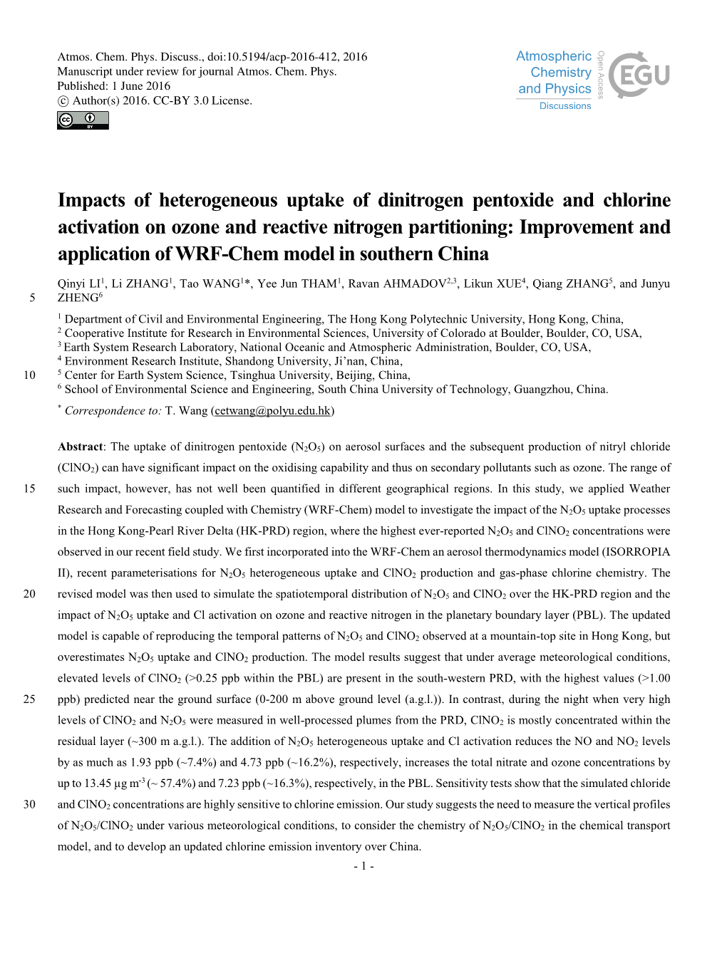 Impacts of Heterogeneous Uptake of Dinitrogen Pentoxide and Chlorine