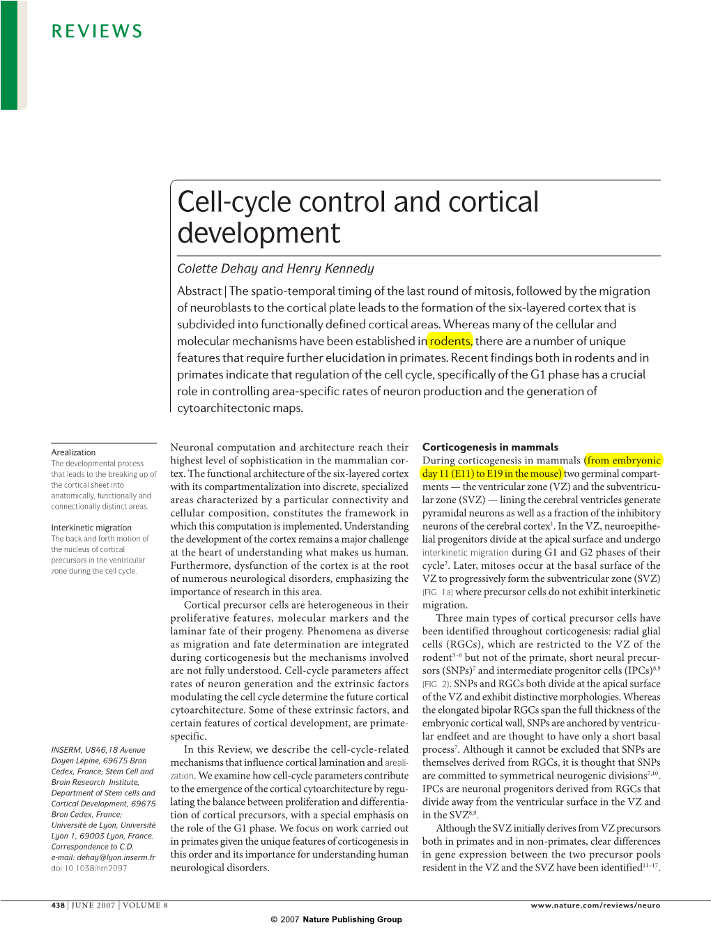 Cell-Cycle Control and Cortical Development