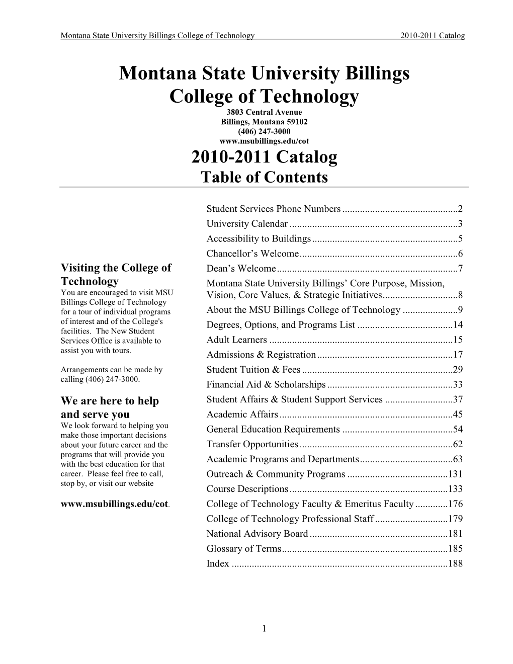 Montana State University Billings College of Technology 2010-2011 Catalog