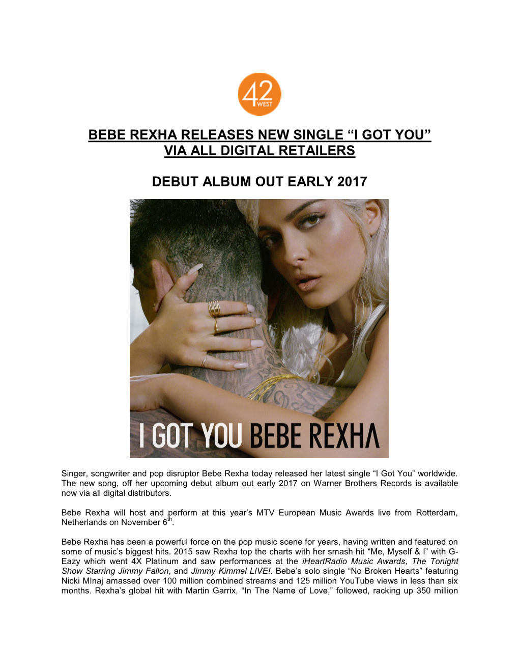 Bebe Rexha Releases New Single “I Got You” Via All Digital Retailers