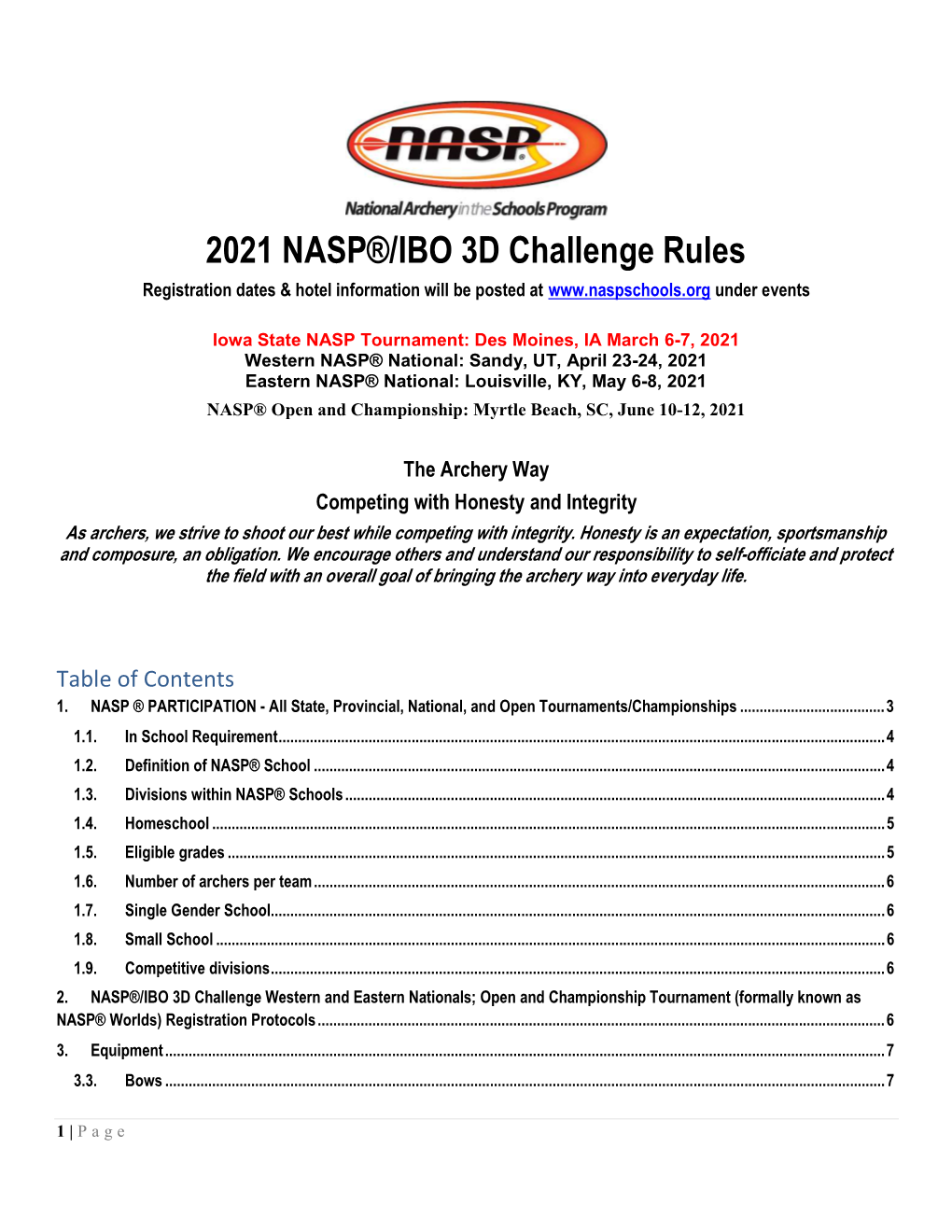 2021 NASP®/IBO 3D Challenge Rules Registration Dates & Hotel Information Will Be Posted at Under Events