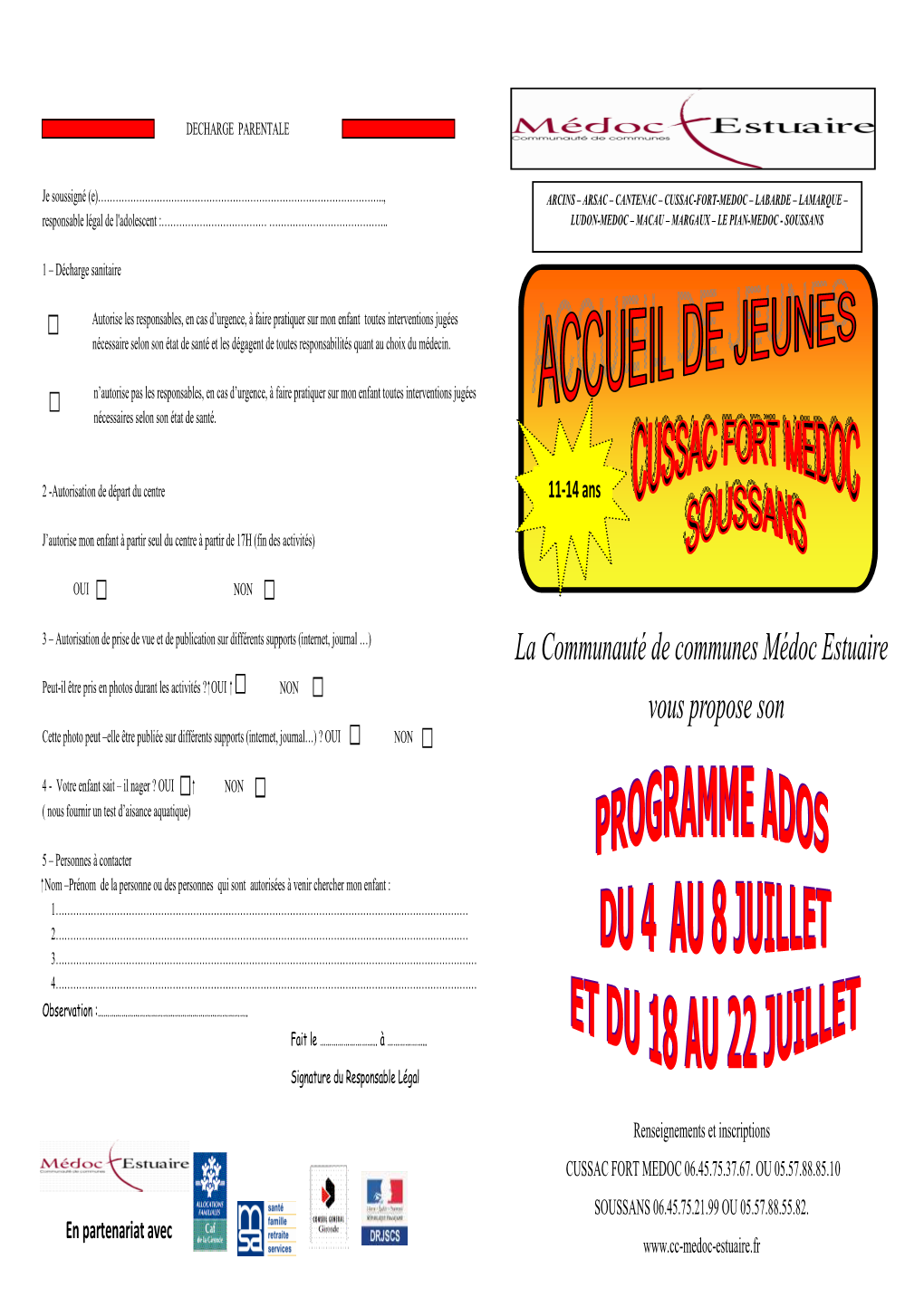 Programmes Passerelle Soussans Cussac Été 2011
