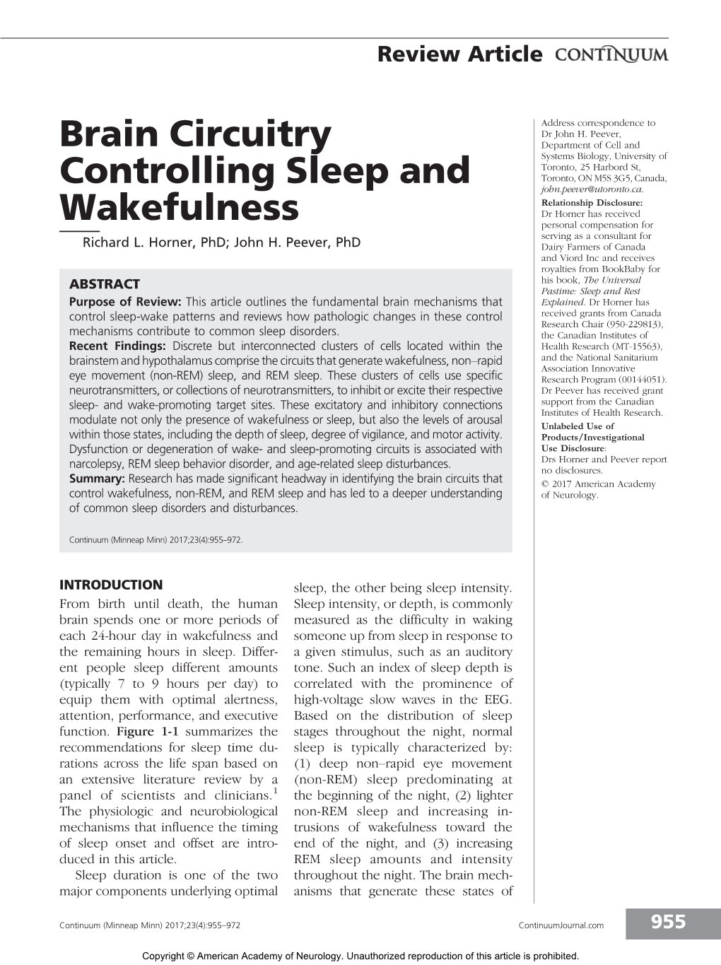 Brain Circuitry Controlling Sleep and Wakefulness
