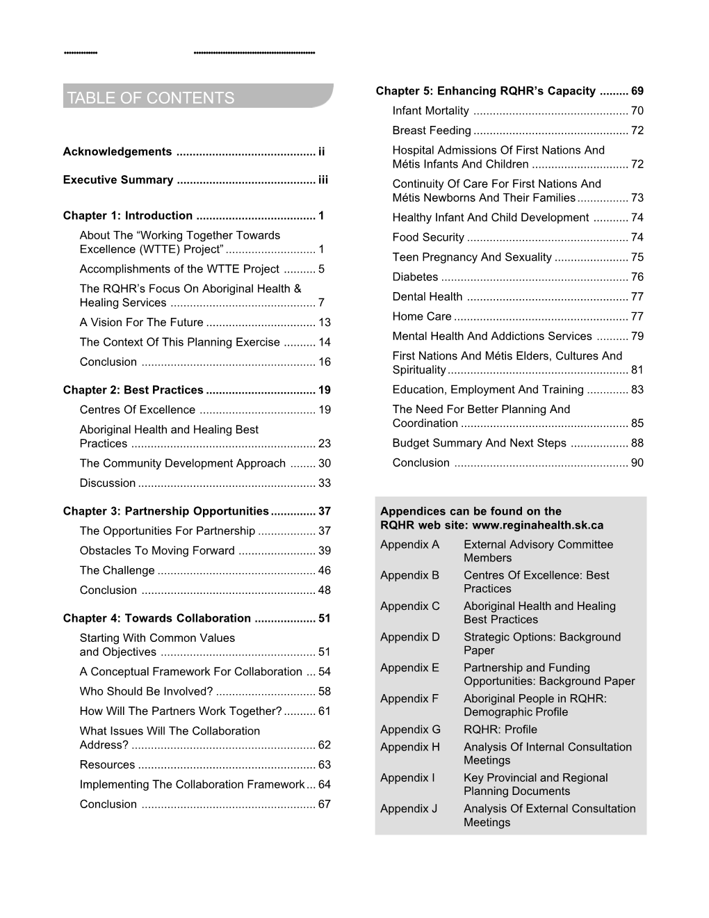 TABLE of CONTENTS Chapter 5: Enhancing RQHR’S Capacity