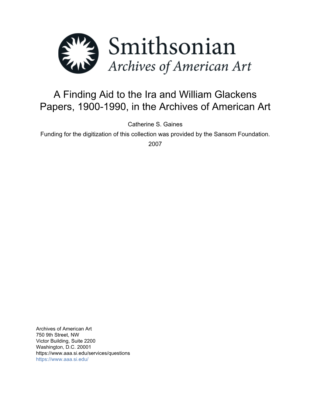 A Finding Aid to the Ira and William Glackens Papers, Circa 1900-1990