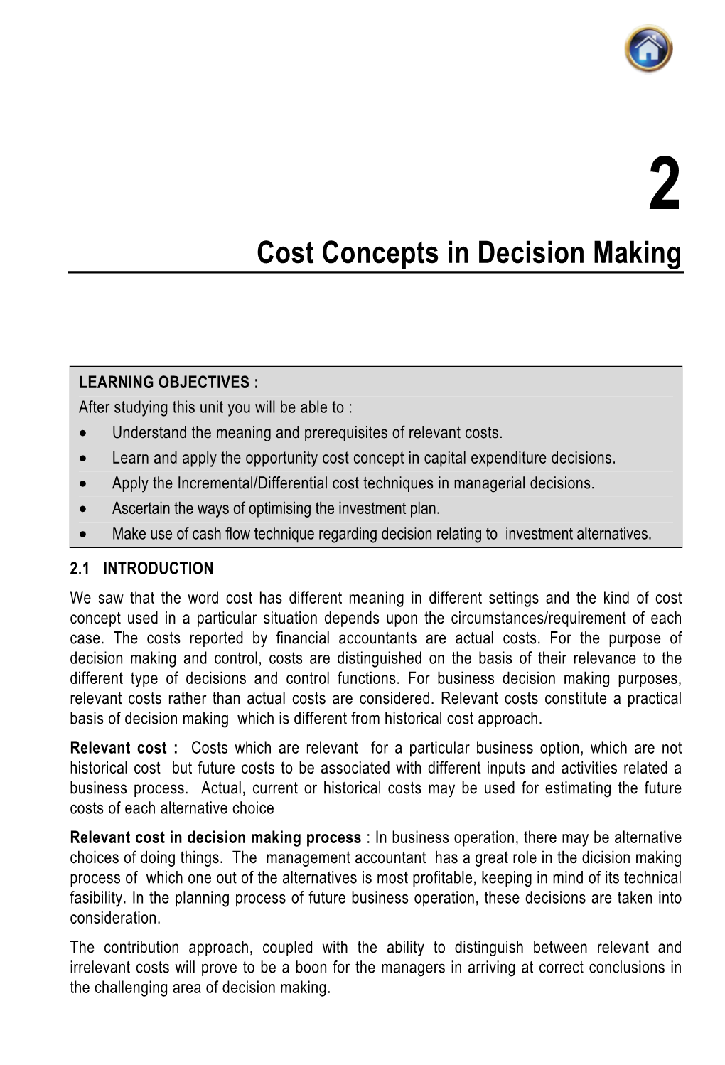 Cost Concepts in Decision Making