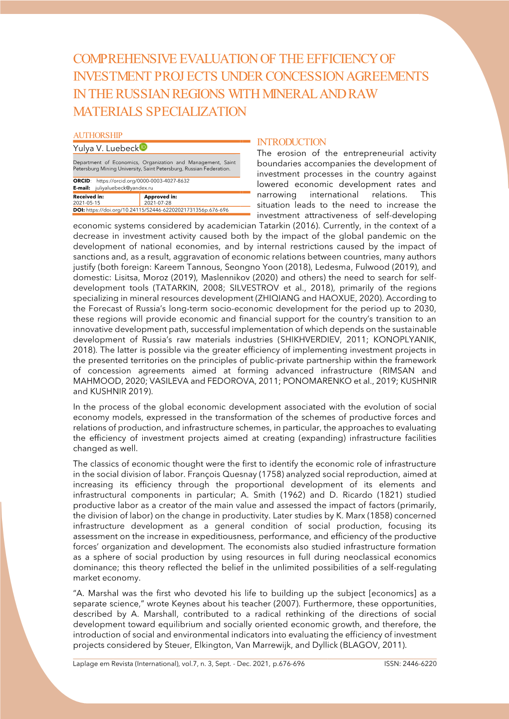 Comprehensive Evaluation of the Efficiency of Investment Projects Under Concession Agreements in the Russian Regions with Mineral and Raw Materials Specialization