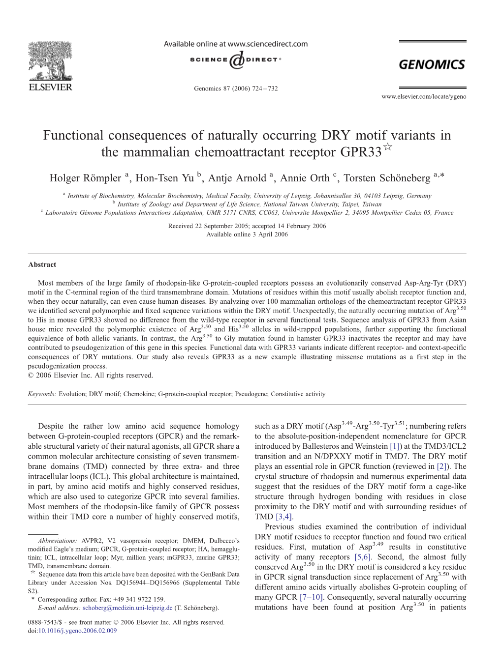 Functional Consequences of Naturally Occurring DRY Motif Variants in The