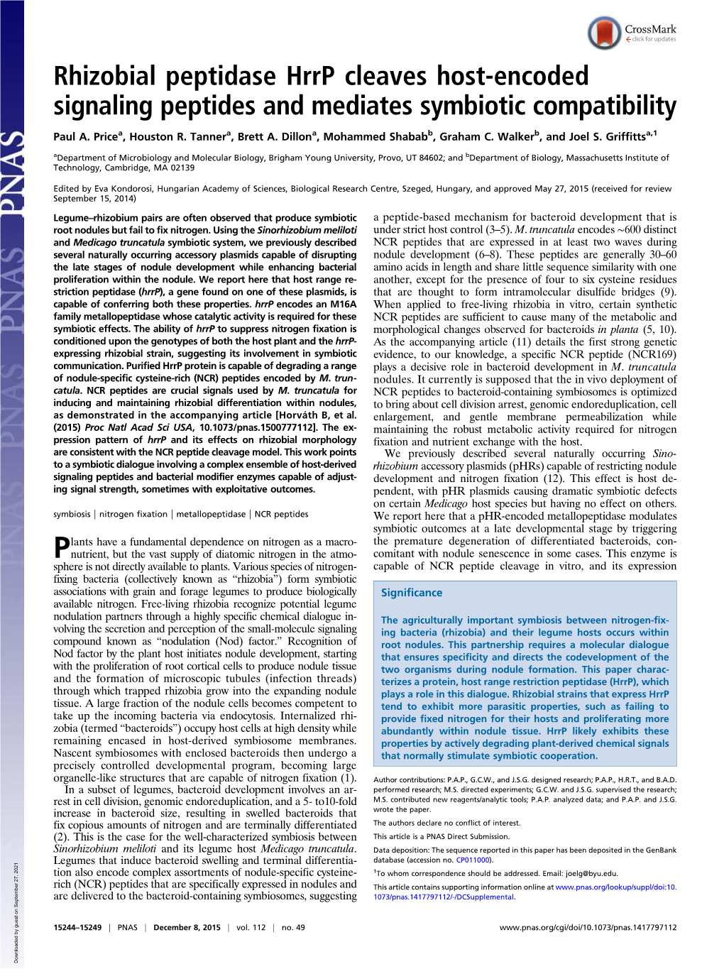 Rhizobial Peptidase Hrrp Cleaves Host-Encoded Signaling Peptides and Mediates Symbiotic Compatibility