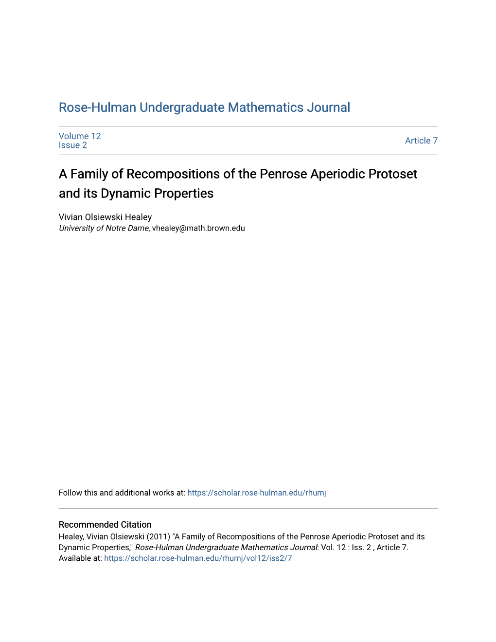 A Family of Recompositions of the Penrose Aperiodic Protoset and Its Dynamic Properties