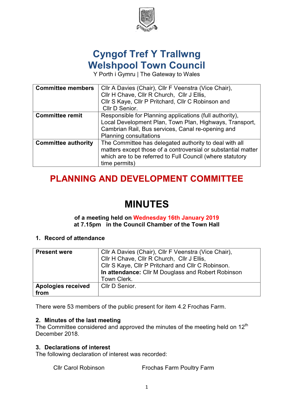 Cyngof Tref Y Trallwng Welshpool Town Council MINUTES