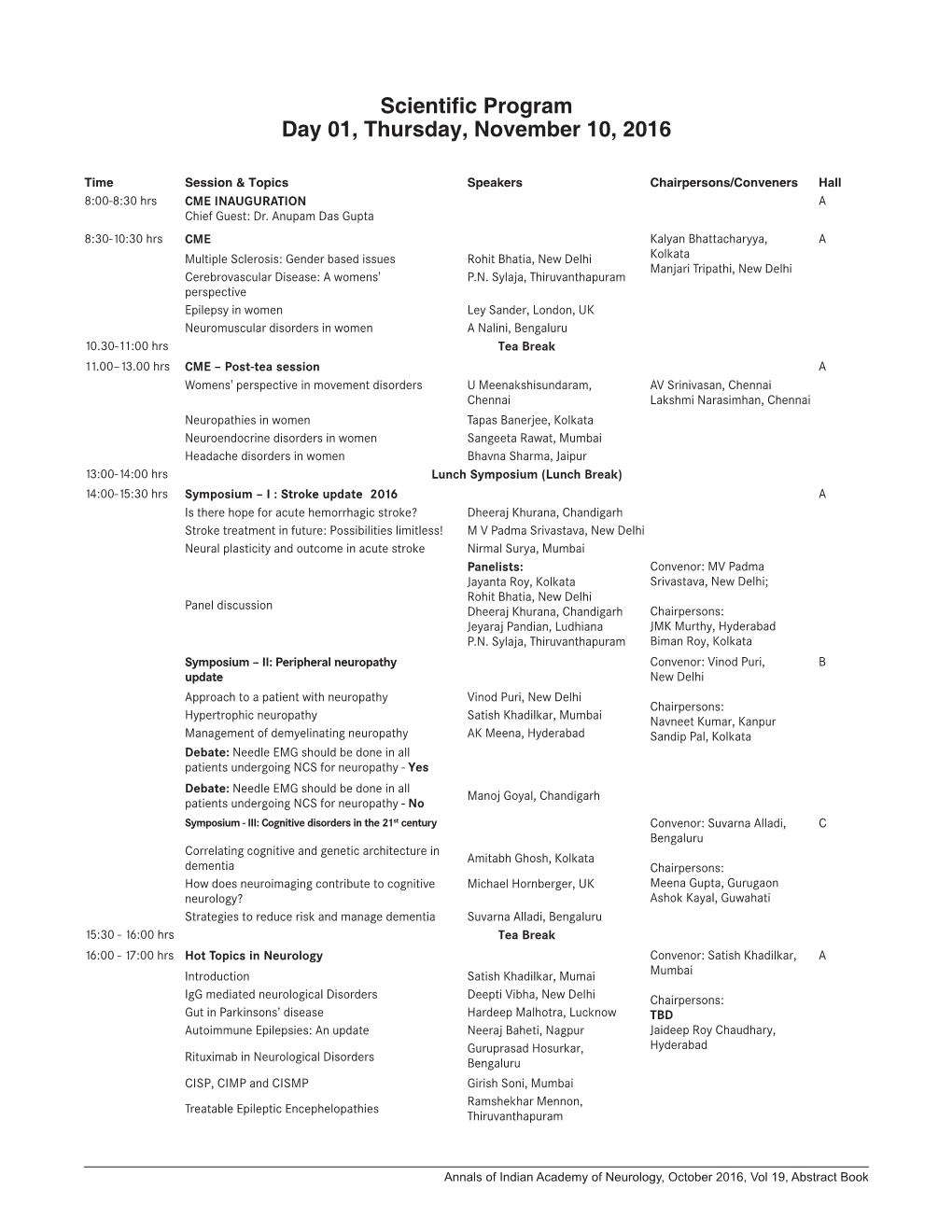 Scientific Program Day 01, Thursday, November 10, 2016