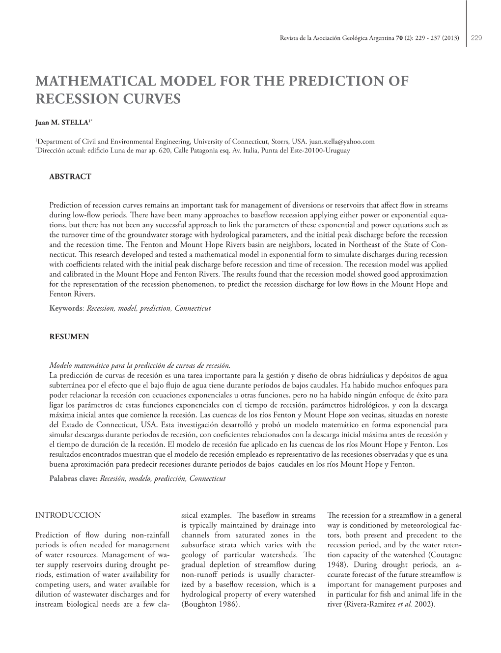 Mathematical Model for the Prediction of Recession Curves