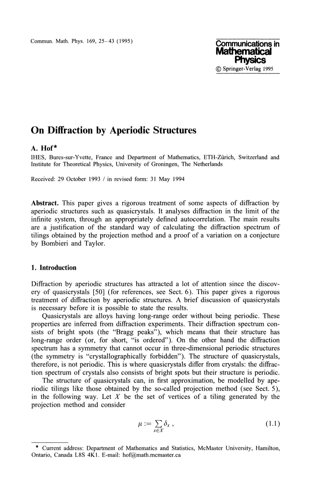 Mathematical Physics © Springer-Verlag 1995