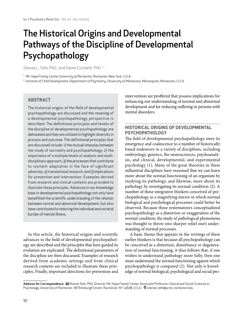 The Historical Origins and Developmental Pathways of the Discipline of Developmental Psychopathology