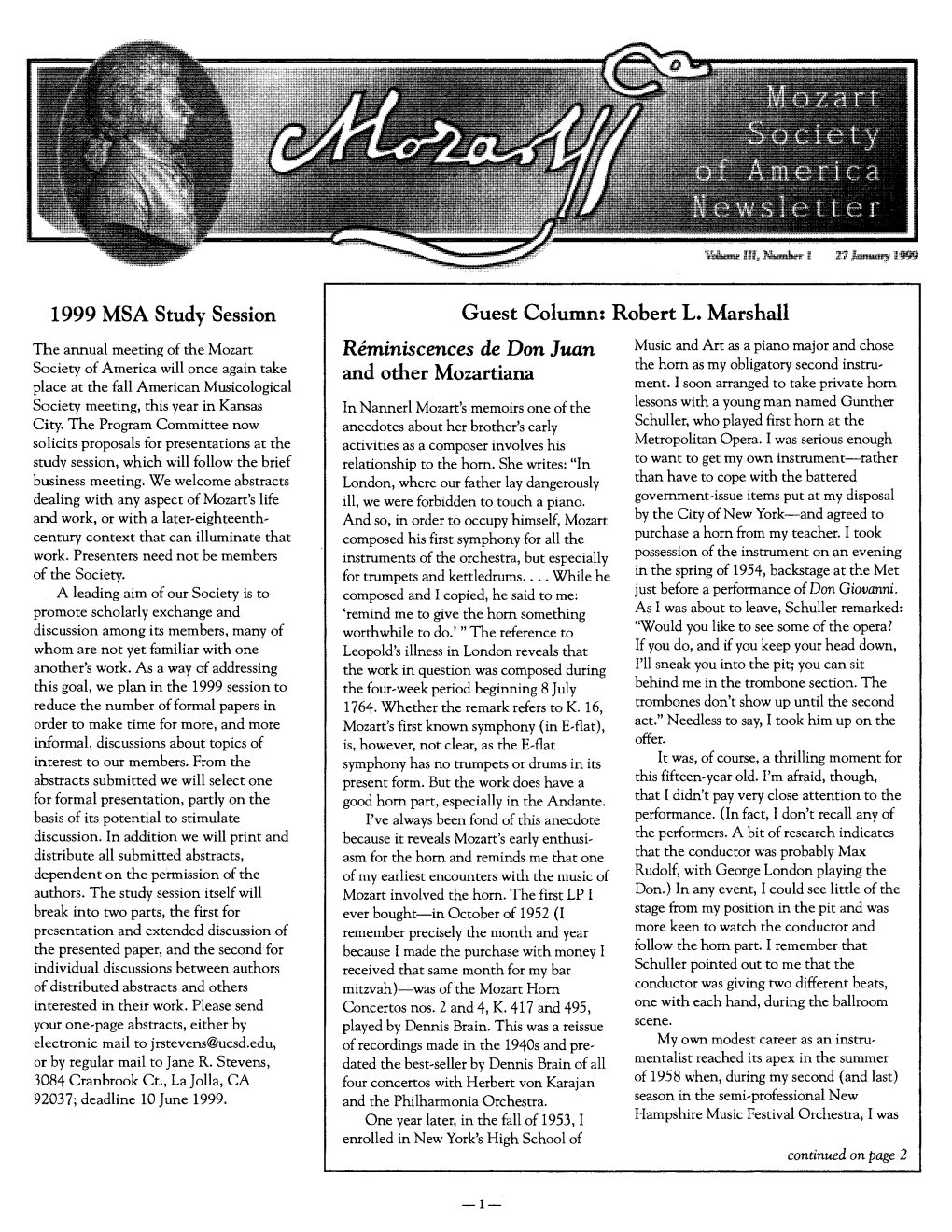 1999 MSA Study Session Guest Column: Robert L