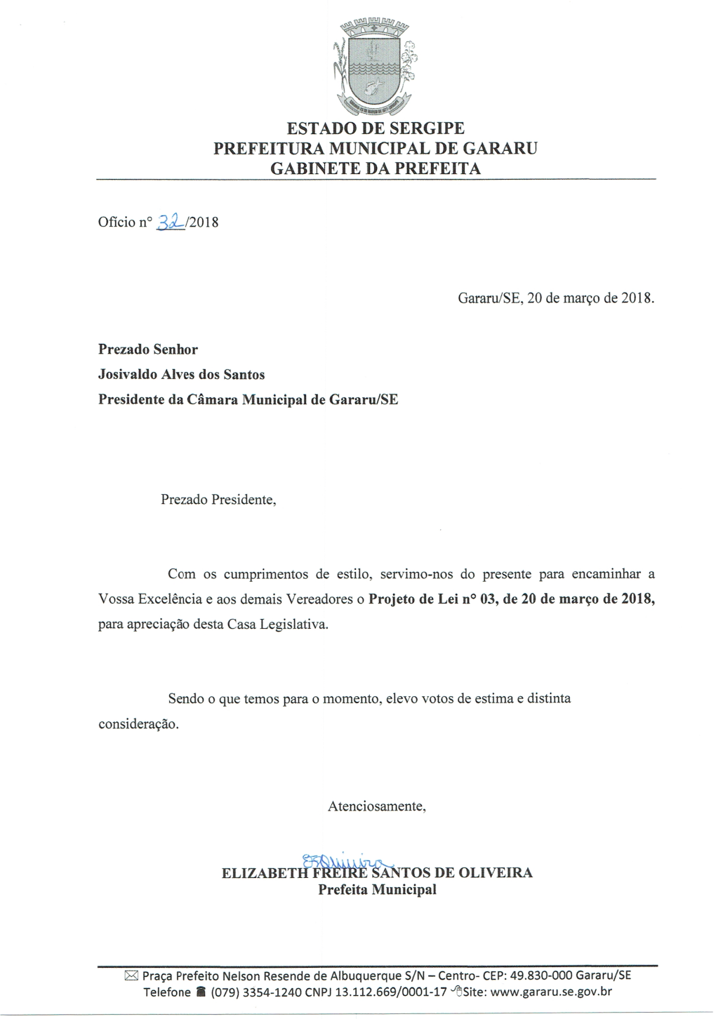 Estado De Sergipe Prefeitura Municipal De Gararu Gabinete Da Prefeita