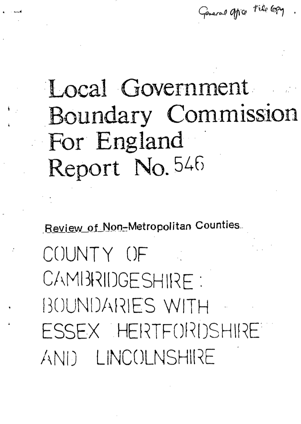 County of Cam 3Ridgeshire: Boundaries Wth Essex Hertf(K)Shir and Lincolnshire Local Government