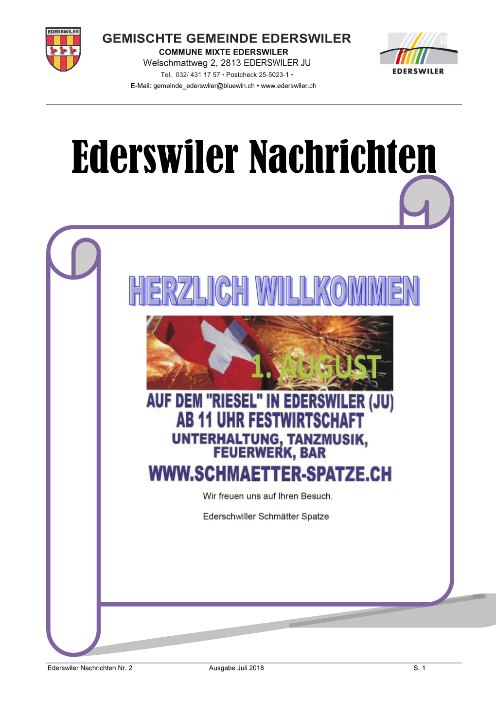 Ederswiler Nachrichtenpublier Notre Invitation Pour