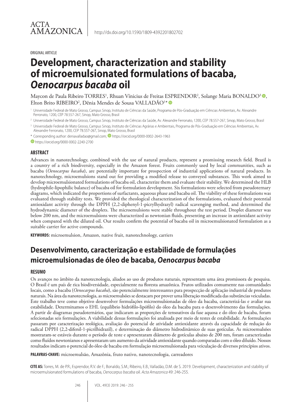 Development, Characterization and Stability of Microemulsionated
