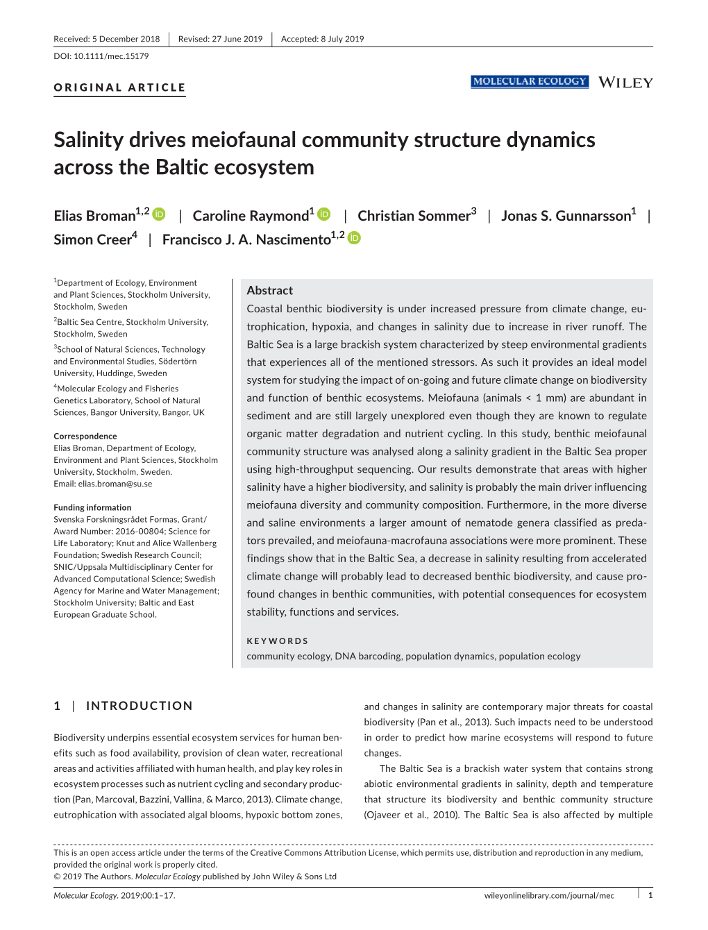 Salinity Drives Meiofaunal Community Structure Dynamics Across the Baltic Ecosystem