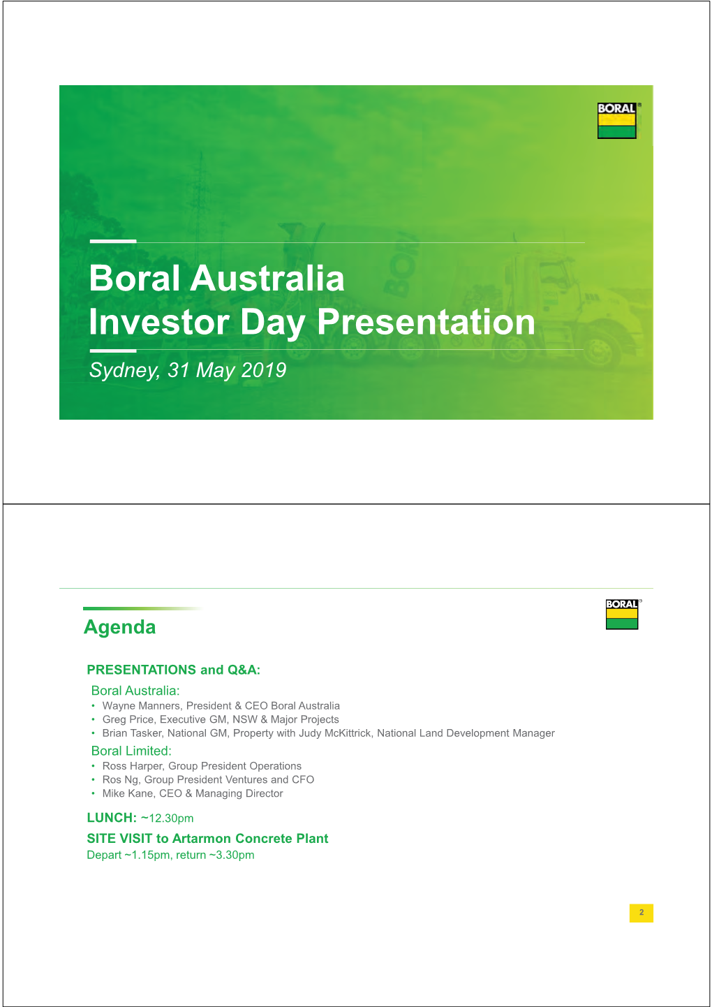 Boral Australia Investor Day Presentation Sydney, 31 May 2019