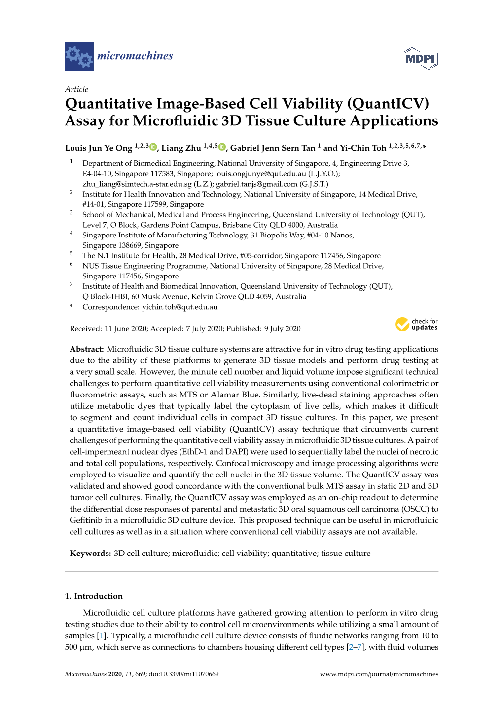 (Quanticv) Assay for Microfluidic 3D Tissue Culture Applications