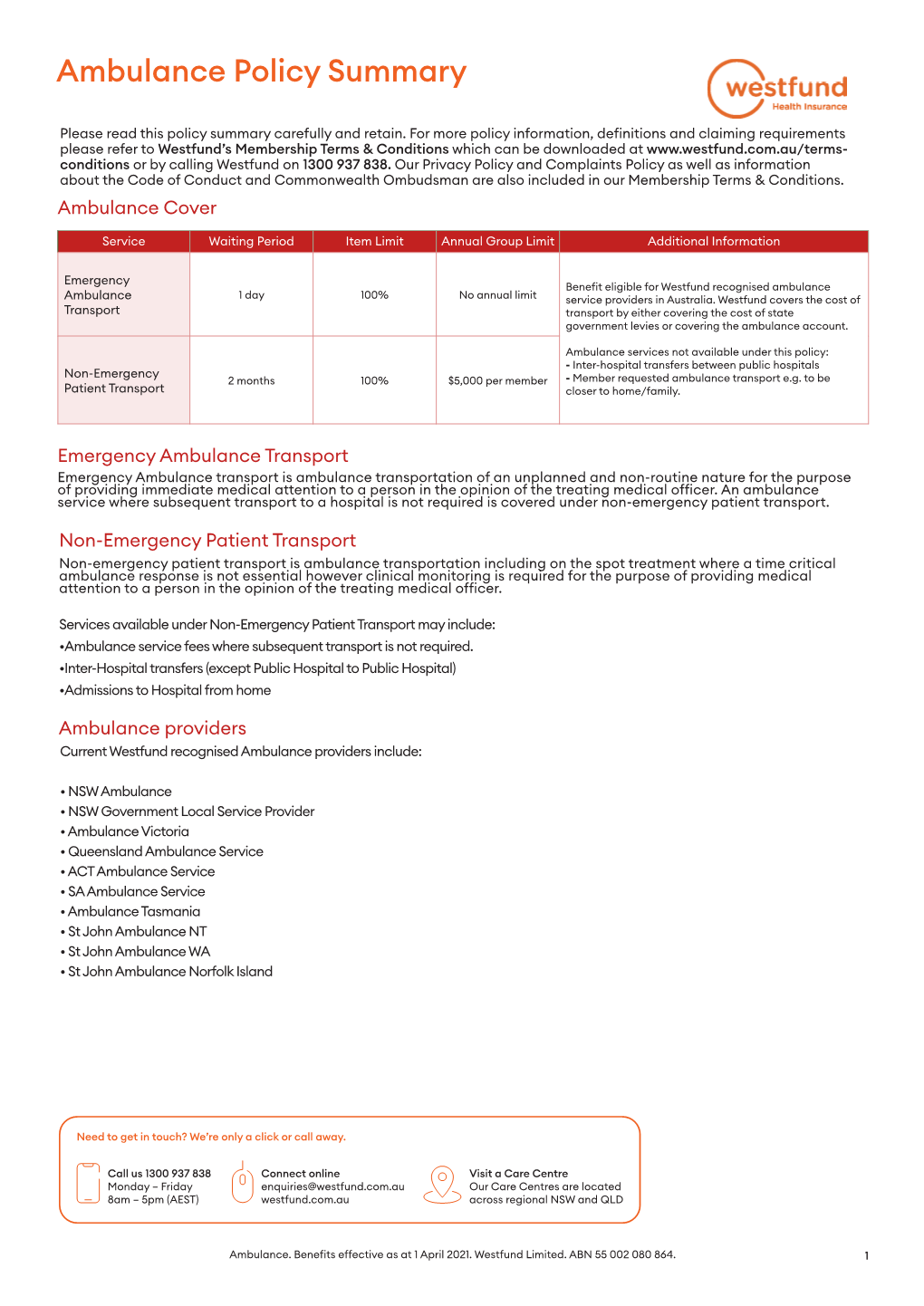 Ambulance Policy Summary