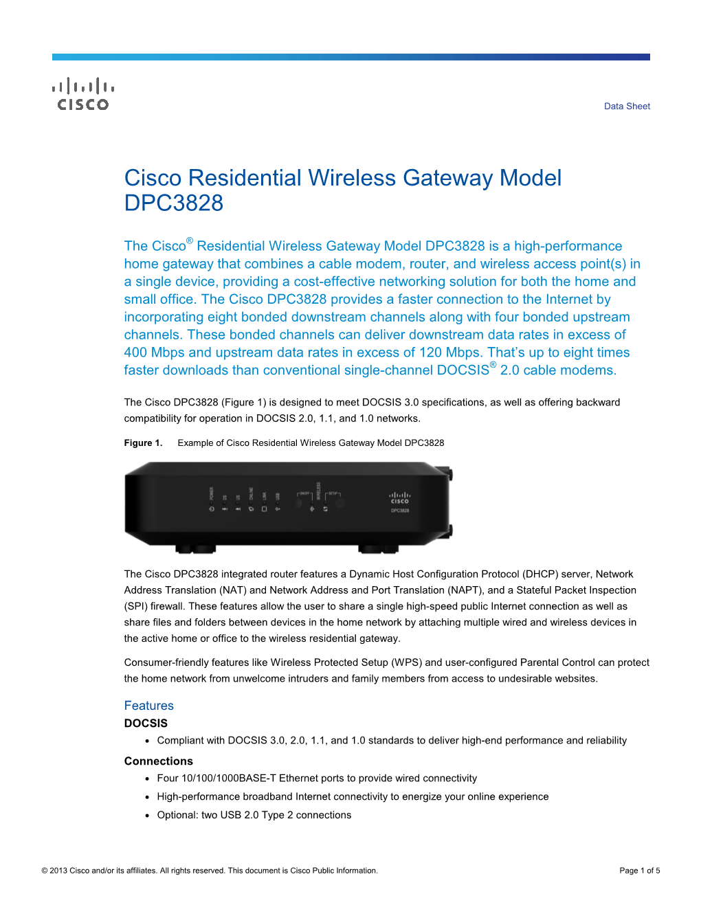 Cisco Residential Wireless Gateway Model DPC3828 Data Sheet