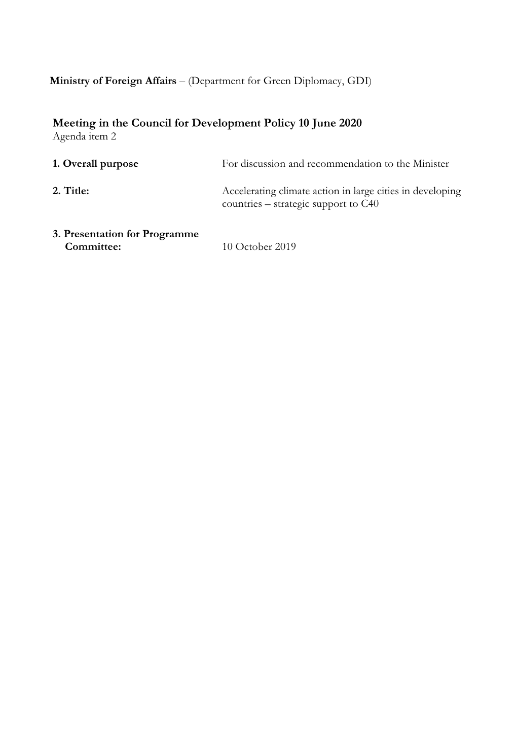 Meeting in the Council for Development Policy 10 June 2020 Agenda Item 2