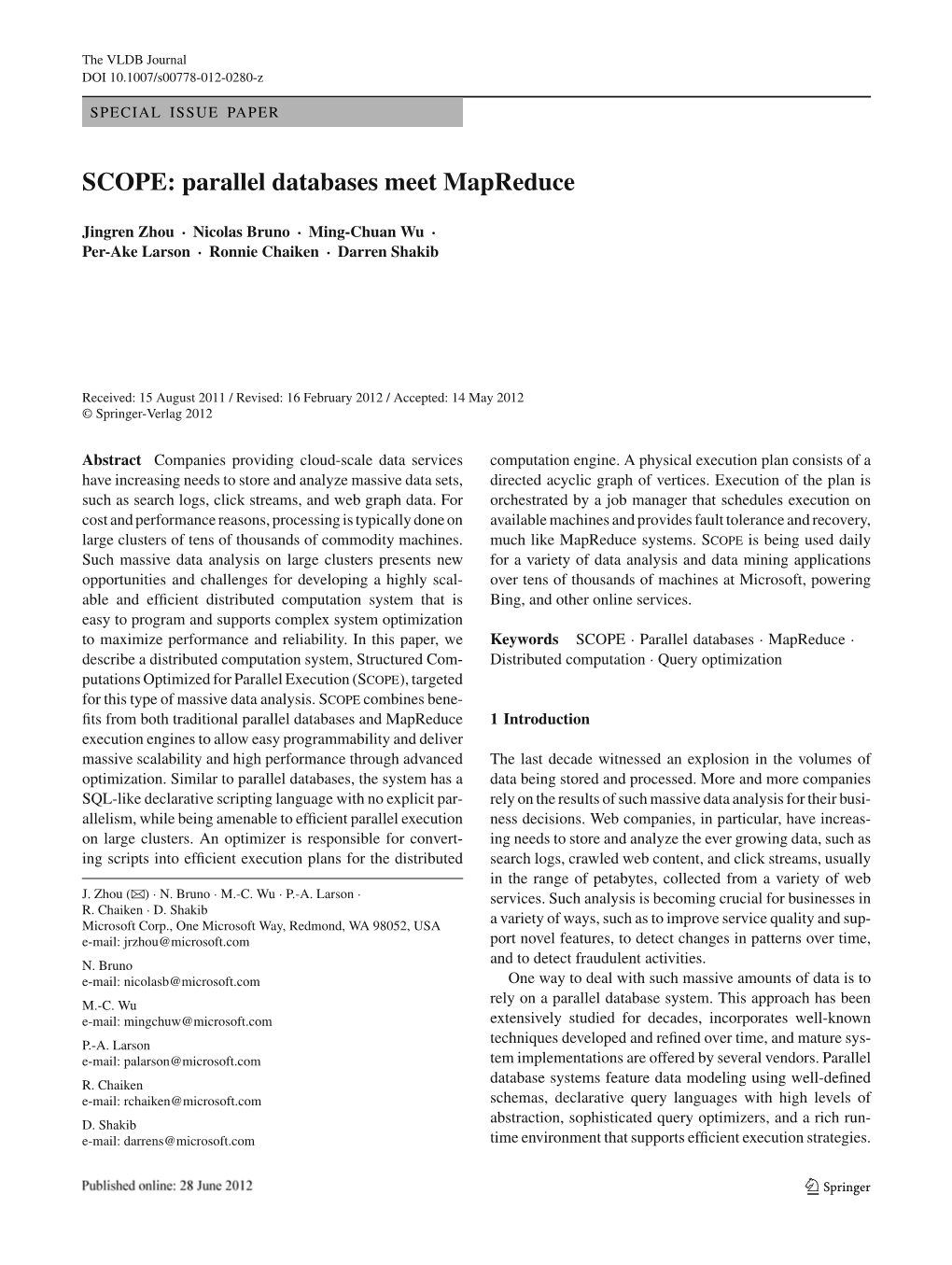 SCOPE: Parallel Databases Meet Mapreduce