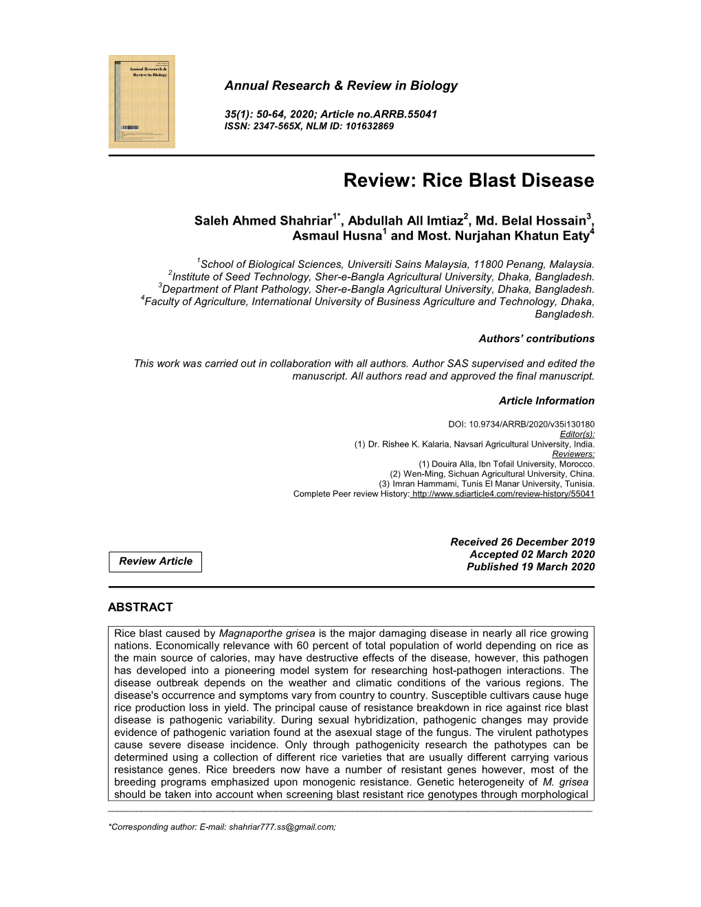 Rice Blast Disease