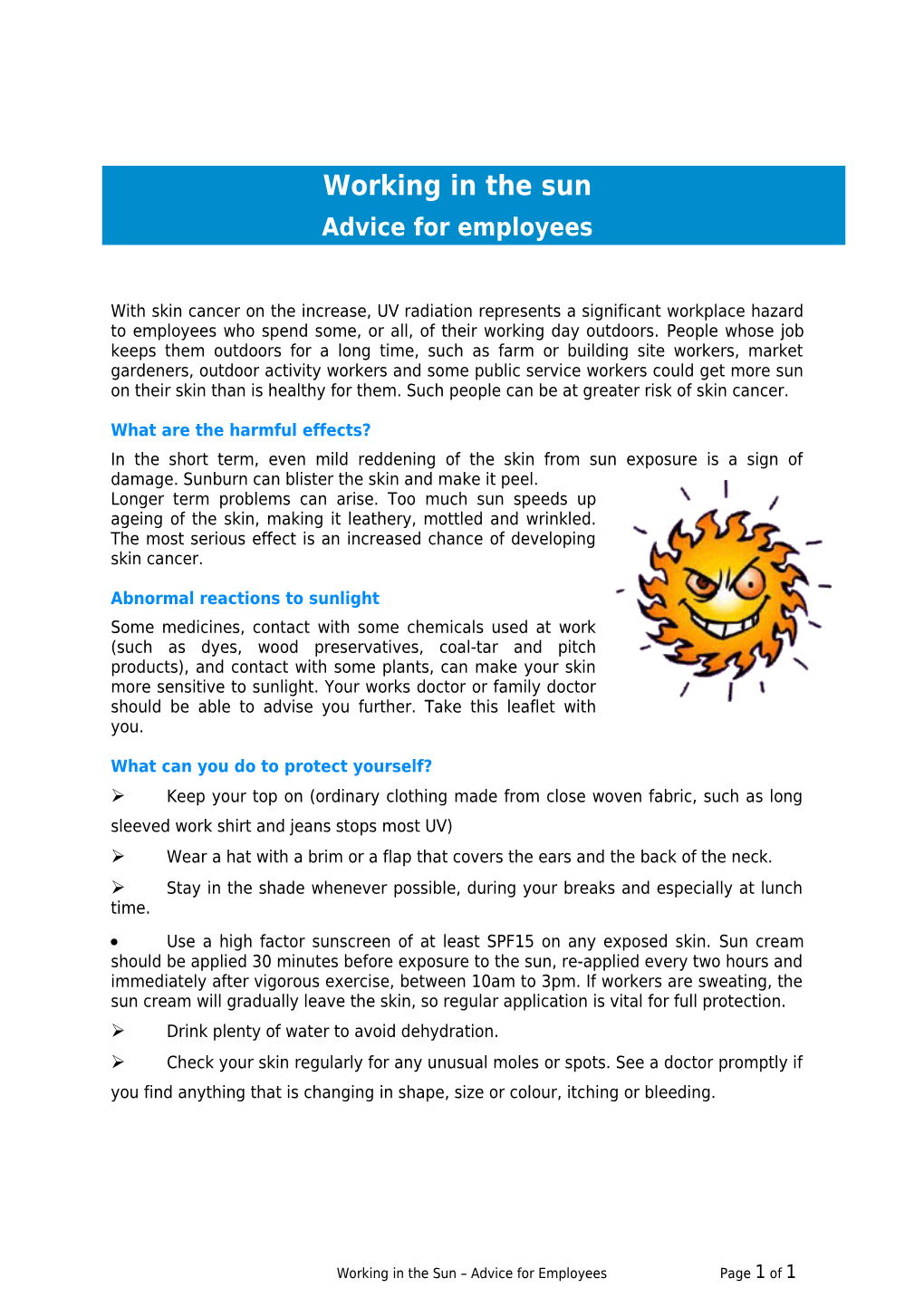 Working in the Sun - Guidance for Employees