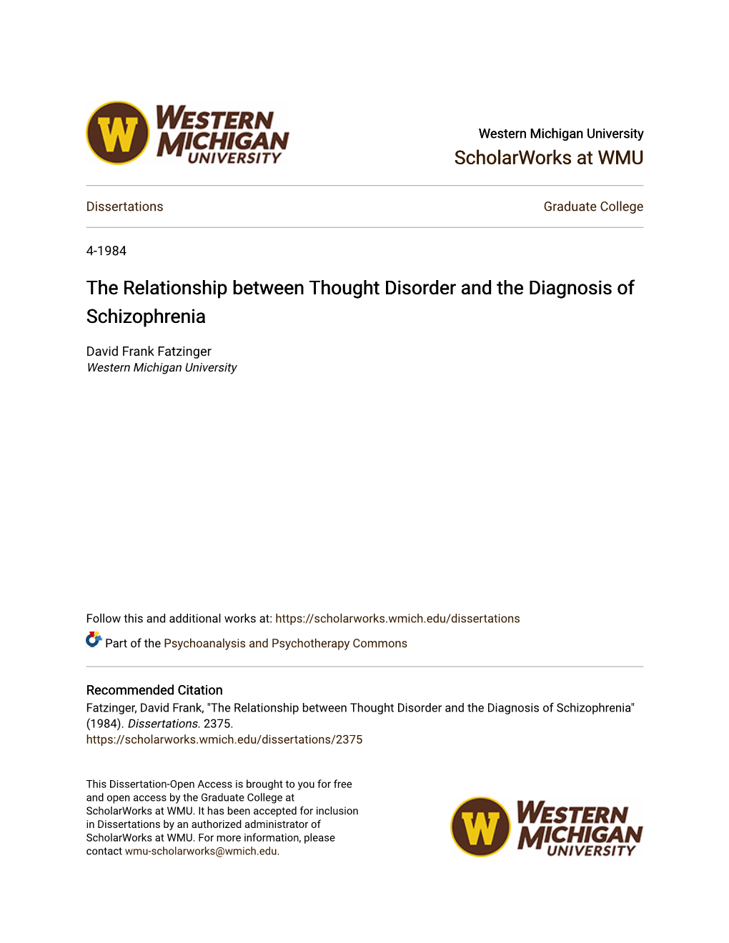 The Relationship Between Thought Disorder and the Diagnosis of Schizophrenia