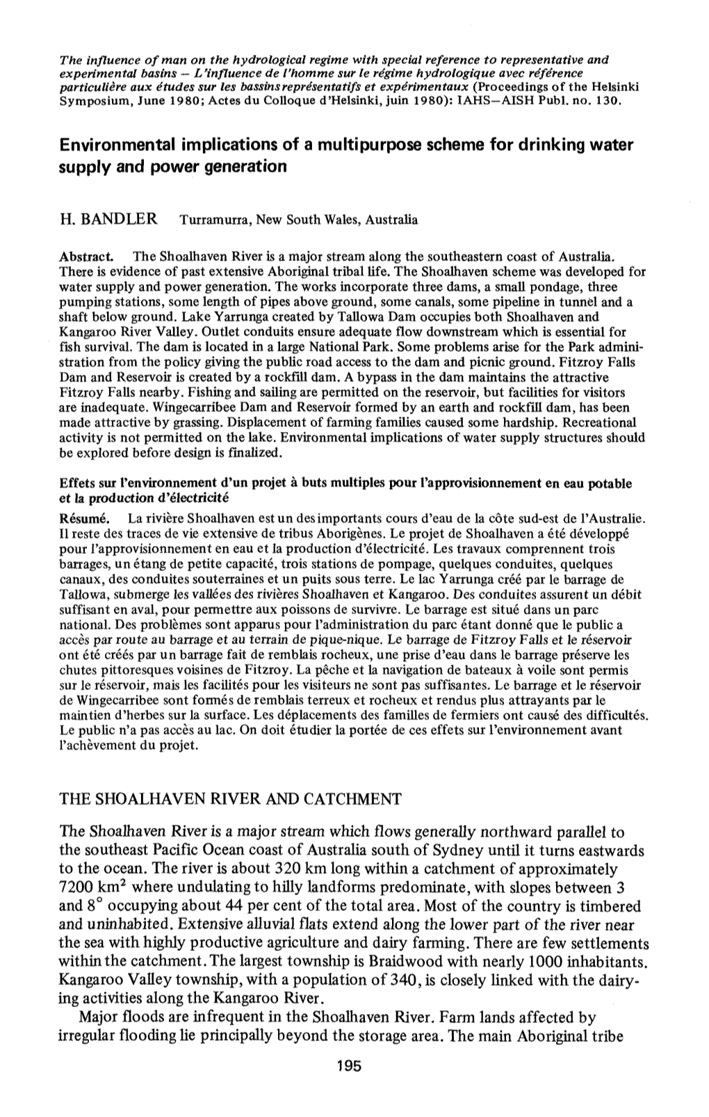 Environmental Implications of a Multipurpose Scheme for Drinking Water Supply and Power Generation