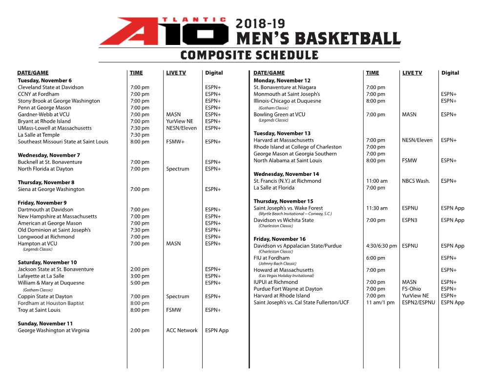 Men's Basketball Composite Schedule