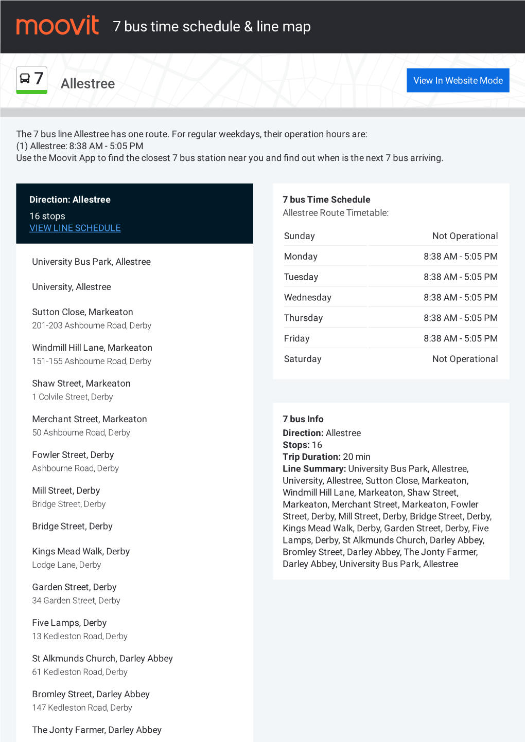 7 Bus Time Schedule & Line Route