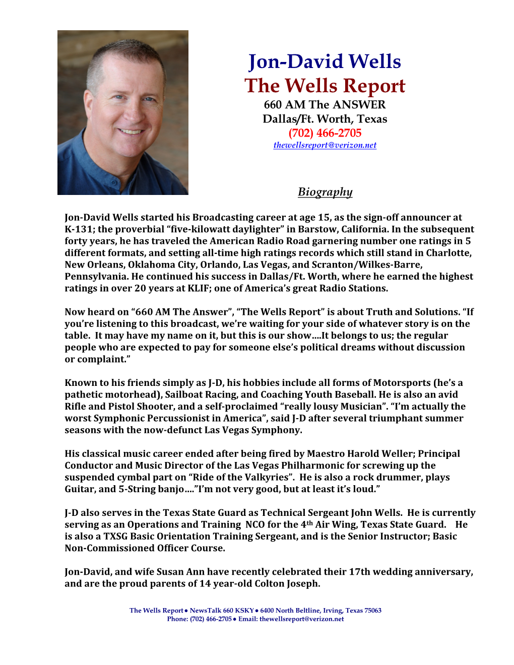 Jon-David Wells the Wells Report 660 AM the ANSWER Dallas/Ft